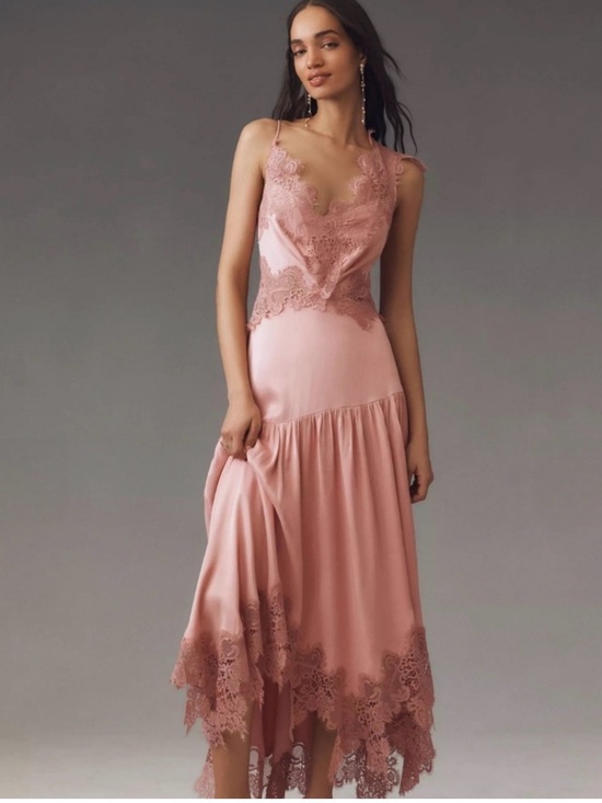 BHLDN Dresses & Skirts - Anthropologie BHLDN Evelyn Lace V-neck High-low Midi Dress
